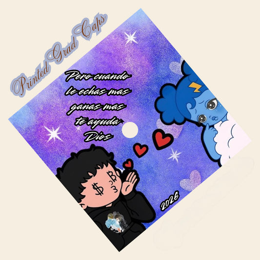 Blue Junior H Printed Grad Cap