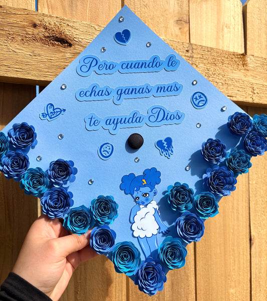 Blue Sad Girl Grad Cap