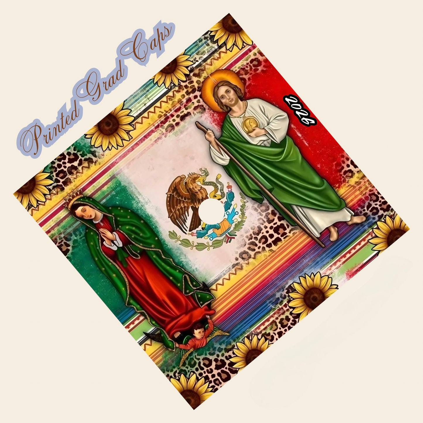 Virgencita/San Judas Printed Grad Cap