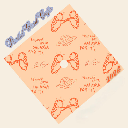 Orange Ivan Printed Grad Cap